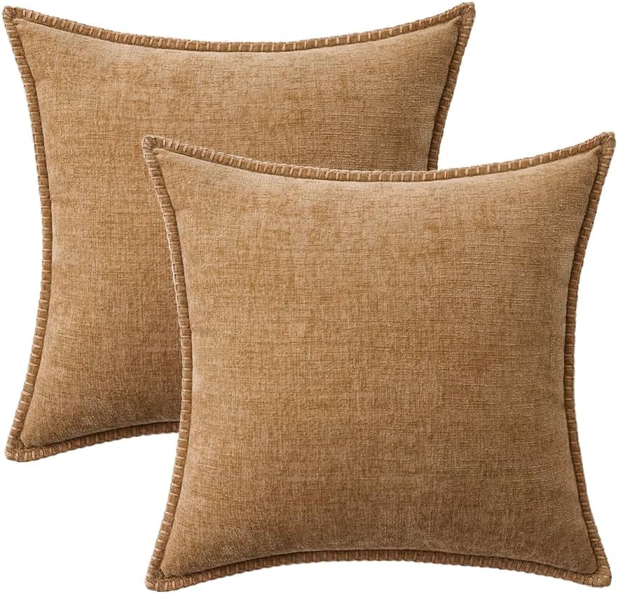 Decorative Couch Throw Pillow Covers 18x18 Inch Apricot Brown 2 Pack (Apricot Brown / 18" x 18" (Pack of 2))