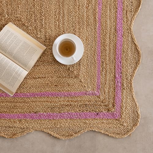 Jute Area Rug Handmade Classic Design Soft Textured Durable Easy Clean Low Pile for Living Room Entryway Bedroom Farmhouse Decor (Pink / 10x12 Feet)