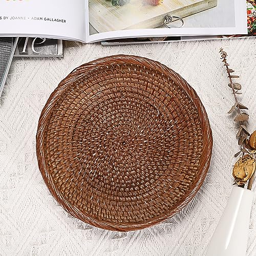 Small Key Basket Bowl for Entryway 7.6" Round Wicker Basket (X-Small, 7.6" / Brown)