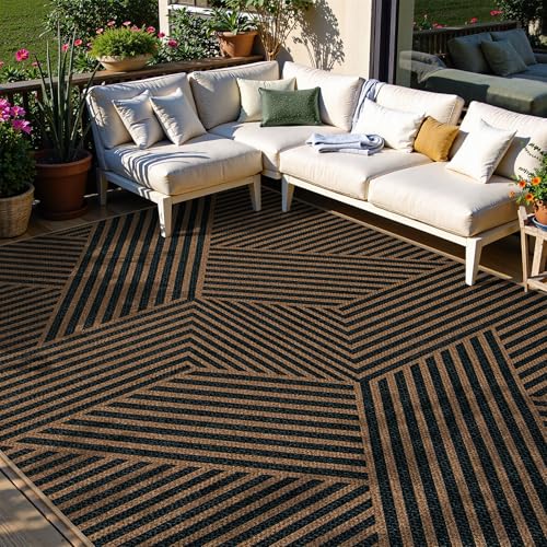 Modern Geometric Easy Jute Carpet (6' x 9' / Black/Nature Geometric-2)