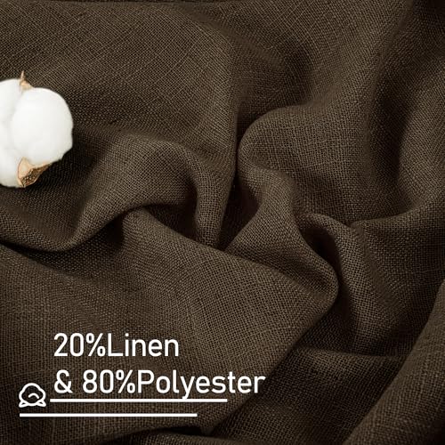 Brown Sheer Linen Curtains 30 Inch Length for Cafe Small Window (Dark Brown / 34"W x 30"L (Pack of 2))
