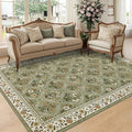 8x10 Washable Large Living Room Rug Water Resistant Distressed Vintage Floral (Green/Spring / 8' x 10' (Rectangular))