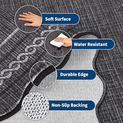 Scalloped Washable Rugs for Entryway 3x5 Rug Non (Charcoal / 3' x 5' (Rectangular))