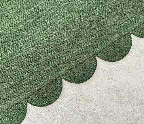 Scallop Jute Area Rug Boho Jute Rug Scalloped Coastal Rug (Palm Green / 10'x14' (Rectangular))