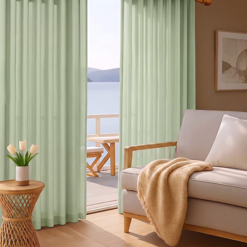 Light Green Sheer Curtains 84 Inch 2 Panels for Living Room 59" Wide (Light Green / 59"W x 84"L (Pack of 2))
