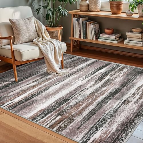 Modern Abstract Small Area Rug Indoor (3' x 5' (Rectangular) / Dark Light Brown White)