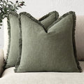 Decorative Linen Fringe Throw Pillow Covers 16×16 Olive Green (16" x 16" (Pack of 2) / Olive Green)