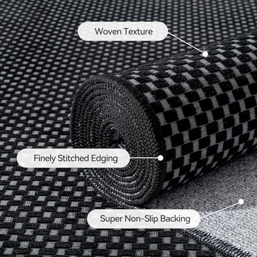 Hallway Runner Rug Woven Washable Long Kitchen Runner Black 2x5 ft (Black / 2' x 5')