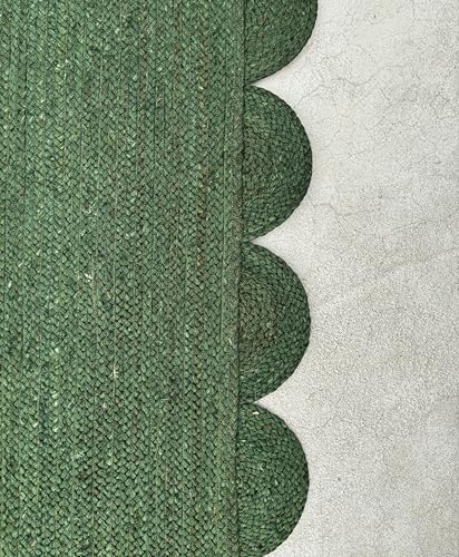 Scallop Jute Runner Rug Boho Jute Rug Scalloped Coastal Rug (Palm Green / 24 inches x 72 inches)
