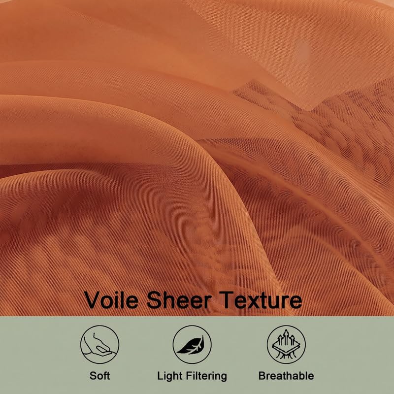 Orange Sheer Curtains 84 Inch Long 2 Panels for Living Room 59" Wide (Orange / 59"W x 84"L (Pack of 2))