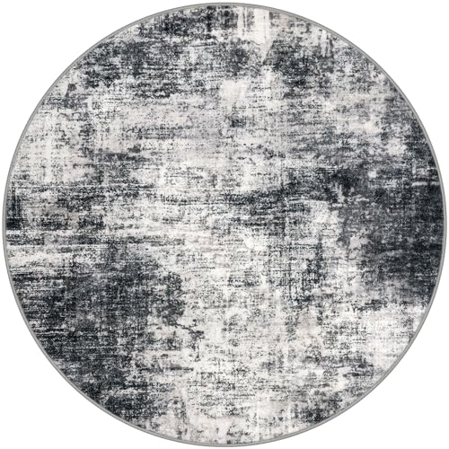 Abstract Round Area Rug 6 Ft Washable Circle Rugs Large Round Rug Non Slip Thin Soft Circle Rugs (Black/Grey/White / 6' x 6' (Rectangular))