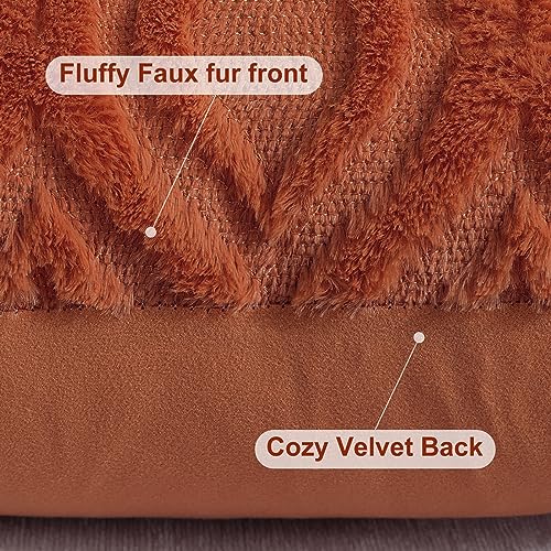 Faux Fur Plush Soft Rust Throw Pillow Covers 22x22 Set of 2 (22" x 22" (Pack of 2) / Rust)