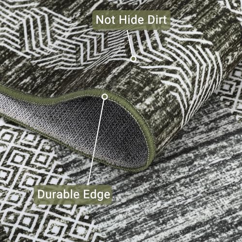 Modern Doormat 2x3 Distressed Bordered Washable Small Carpet (Green / 2' x 3' (Rectangular))
