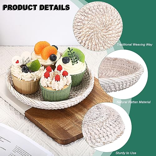 Small Key Basket Bowl for Entryway 7.6" Round Woven Wicker Basket (X-Small, 7.6" / Whitewash)