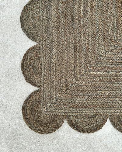 Scallop Jute Area Rug Boho Jute Rug Scalloped Coastal Rug (Dark Taupe / 9'x12' (Rectangular))