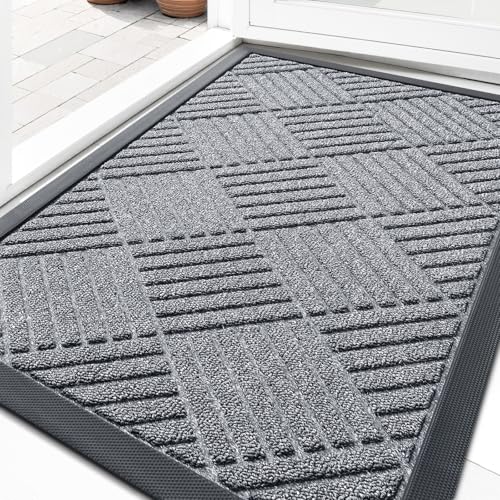 Front Door Mat Outside Entrance (29.5" X 17" / Charcoal Gray Diamond)