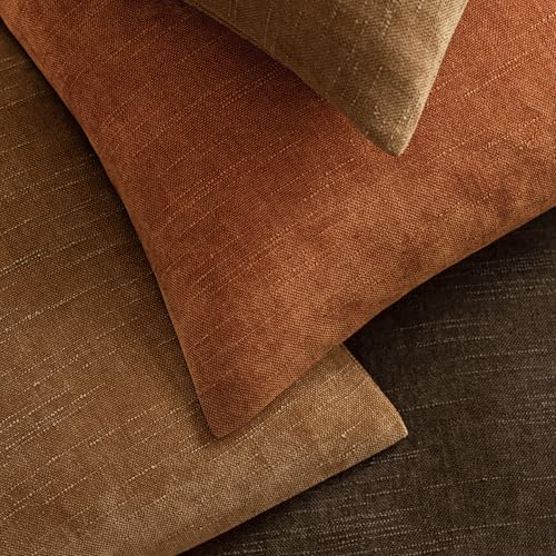 Solid Textured Chenille Throw Pillow Covers 24x24 Inch (24" x 24" (Pack of 2) / Honey Ginder)