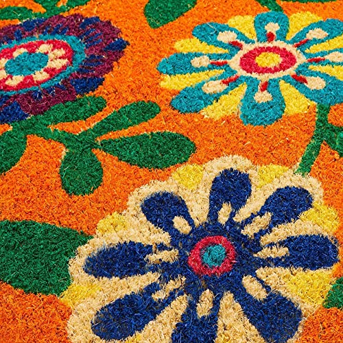 Floral Coir Door Mat (17 X 30 In, Natural & Modern)