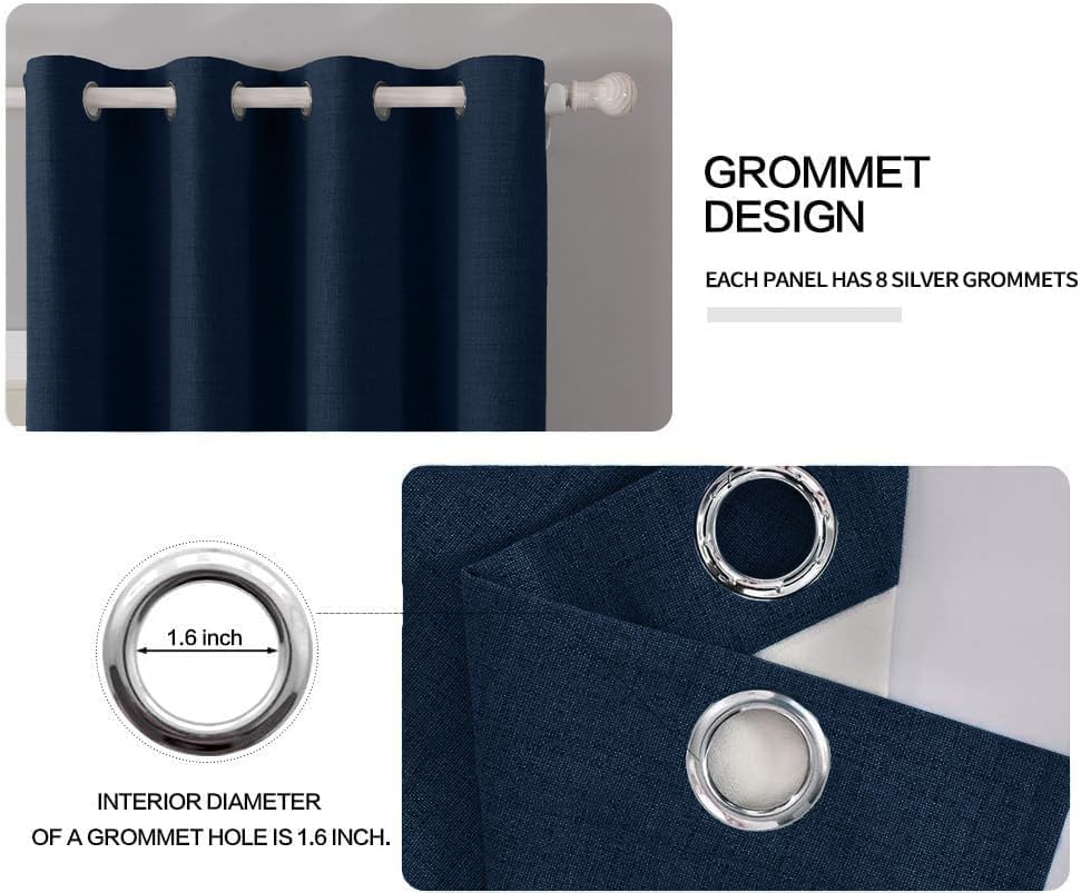100% Blackout Linen Curtains for Bedroom 52x63 Inches Midnight Blue (Midnight Blue / 52"W x 63"L (Pack of 2))