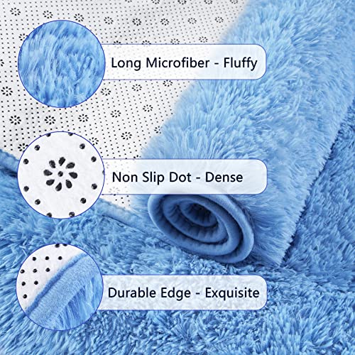 Soft Runner Rug for Bedroom Living Room Plush Fluffy Rugs 2x6 (Cobalt Blue / 2' x 6' (Runner))