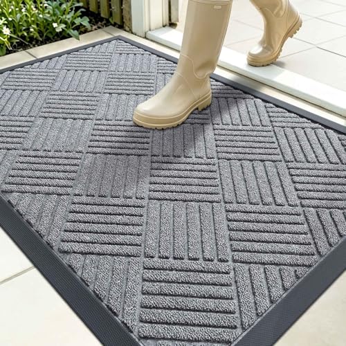 Front Door Mat Outside Entrance 35x23 (35" X 23" / Charcoal Gray Diamond)