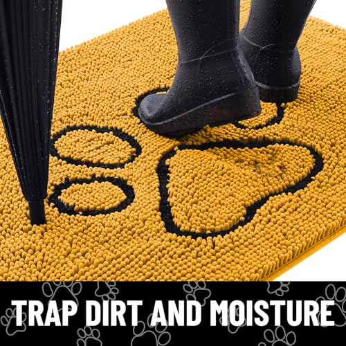 Dog Door Mat for Muddy Paws (36"X24" / Golden Yellow and Black)