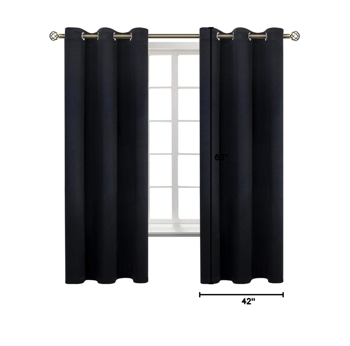 Black Blackout Curtains for Bedroom 63 Inch Long (Black / 42"W x 63"L (Pack of 2))