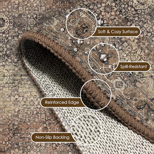 Washable Area Rug 4' x 6' Vintage Traditional Persian Mat (Umber and Slate / 4' x 6' (Rectangular))