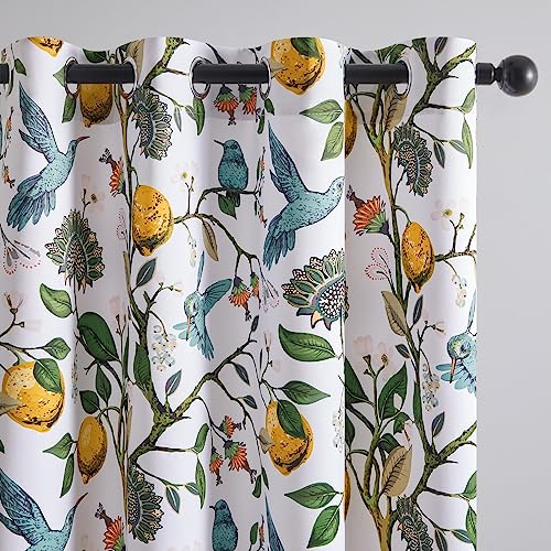 White Kitchen Room Darkening Valances 24 Inch Length Vintage Botanical Floral Hummingbird Thermal Insulated Grommet Small Window Curtains for Track Laundry Kitchen (White / 52"W x 24"L (Pack of 2))