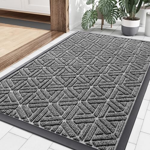 Front Door Mat Outside Entrance (Silver Grey / 35" X 23")