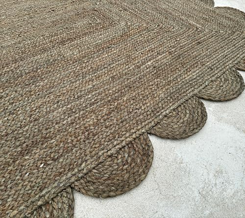 Scallop Jute Runner Rug Boho Jute Rug Scalloped Coastal Rug (Dark Taupe / 2'6"x10' (Runner))