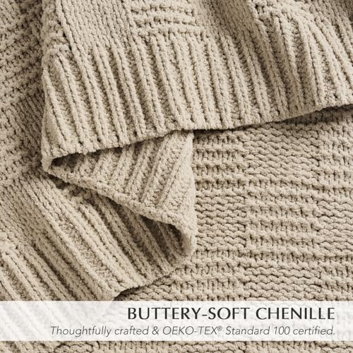 HOME Modern Checkered Chenille Throw Blanket (Sand Dune / 60" X 80")