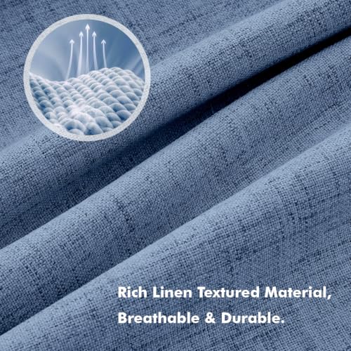100% Blackout Linen Curtains for Bedroom 42 x 90 Inch Blue 2 Panels (Blue / 42"W x 90"L (Pack of 2))