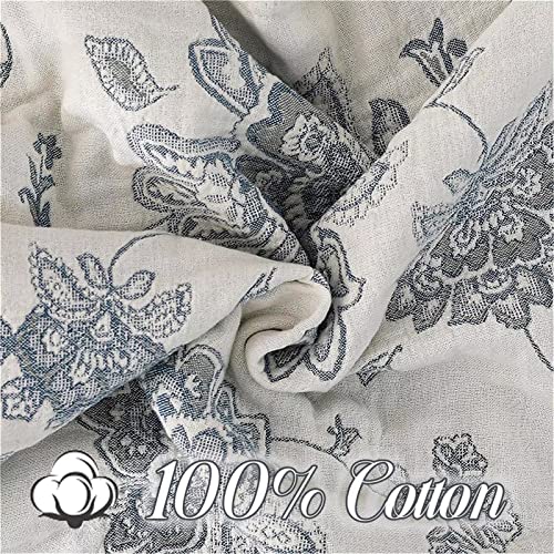 Boho Throw Blanket 80"x90" 100% Cotton Reversible Throw Couch Bed (M-blue Flower / 80"x90")