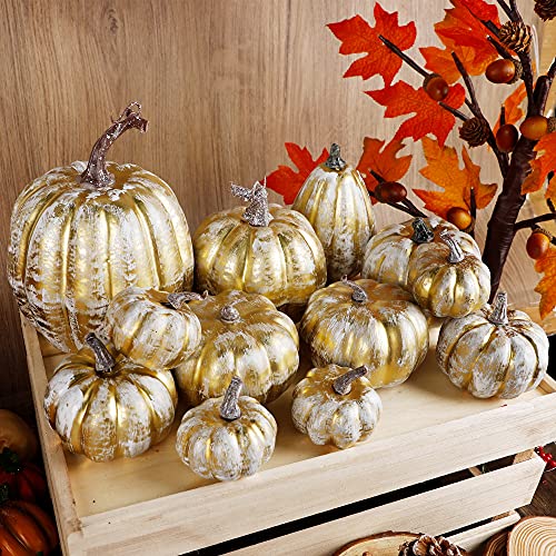 12 Pcs Pumpkin Fall Decorations (Gold-4)