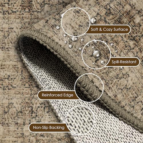 Washable Area Rug 6' x 9' Vintage Traditional Persian Mat (Mocha and Taupe / 6' x 9' (Rectangular))