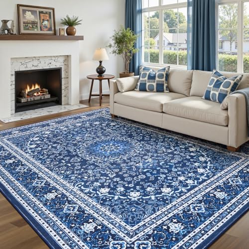 6x9 Area Rugs for Living Room (Oriental Dark Blue / 6' X 9' (Rectangular))