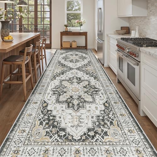 4x12 Wide Hallway Runner Rug Washable for Living Room (Black / 4' x 12' (Runner))