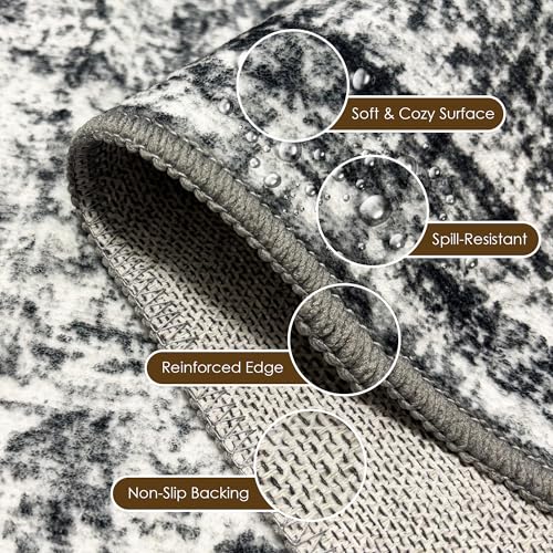 Washable Area Rug 3' x 5 ' Vintage Traditional Persian Mat (Graphite and Mist / 3' x 5' (Rectangular))