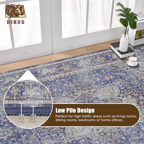 Washable Area Rug 3' x 5 ' Vintage Traditional Persian Mat (Indigo and Gold / 3' x 5' (Rectangular))