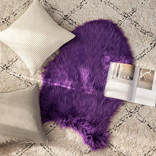 Fluffy Area Rug 2x3 ft Faux Fur Sheepskin Rug for Bedroom Purple (2' x 3' (Sheepskin) / Purple)
