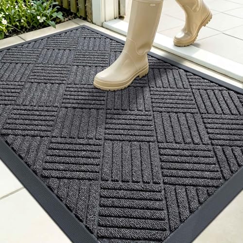 Front Door Mat Outside Entrance 35x23 (35" X 23" / Black Gray Diamond)