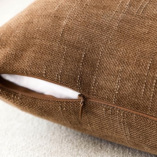 Solid Textured Chenille Throw Pillow Covers 20x20 Inch (20" x 20" (Pack of 2) / Bronze)