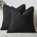Boho Linen Fringe Decorative Throw Pillow Covers Black 16x16 (16" x 16" (Pack of 2) / Black)