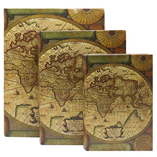 Decorative Book Boxes World Map Pattern Antique Book Invisible box with Magnetic cover (Map)