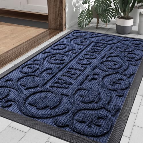 Front Door Mat Outside Entrance (Navy Blue / 35" X 23")