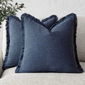 Decorative Linen Fringe Throw Pillow Covers 22×22 Inch (22" x 22" (Pack of 2) / Navy Blue)