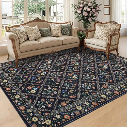Living Room Rug 5x7 Rug Machine Washable Stain Resistant Area Rug (Navy/Black / 5' x 7' (Rectangular))