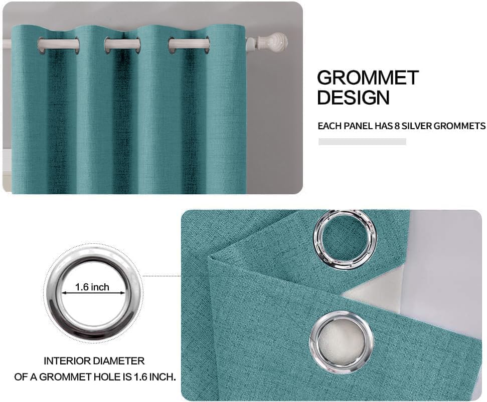 100% Blackout Linen Curtains for Bedroom 52x54 Inches Teal (Teal / 52"W x 54"L (Pack of 2))