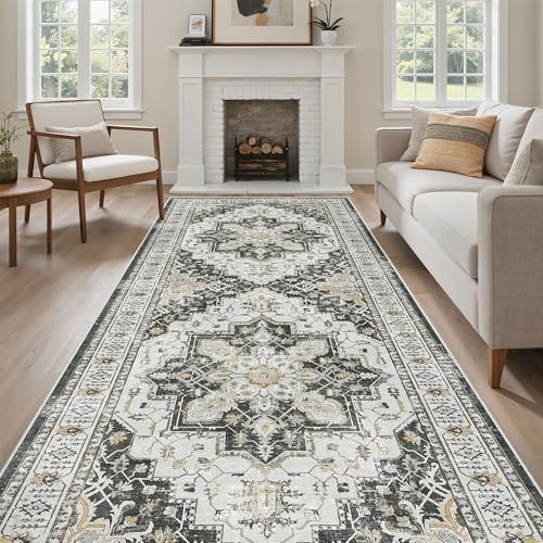 4x12 Wide Hallway Runner Rug Washable for Living Room (Black / 4' x 12' (Runner))